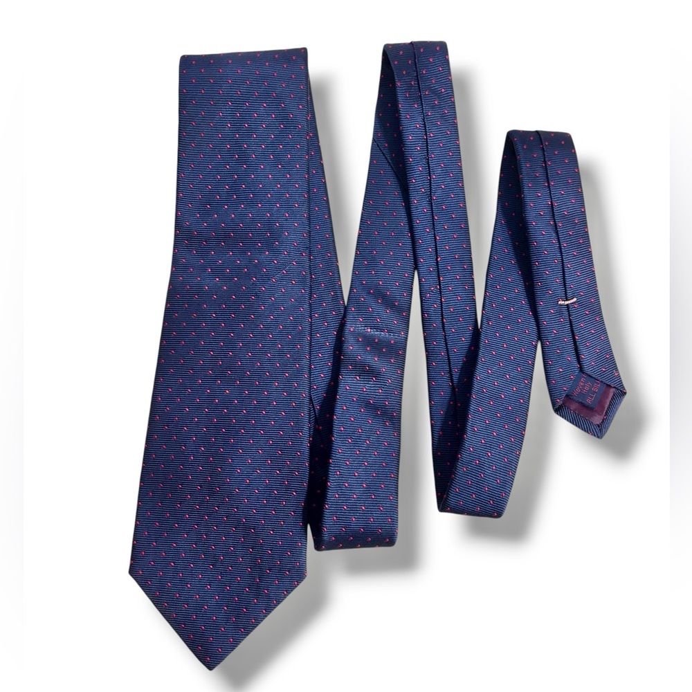 BROOKS BROTHERS Navy Woven Silk Tie Red Polka Dots VINTAGE - Picture 2 of 5